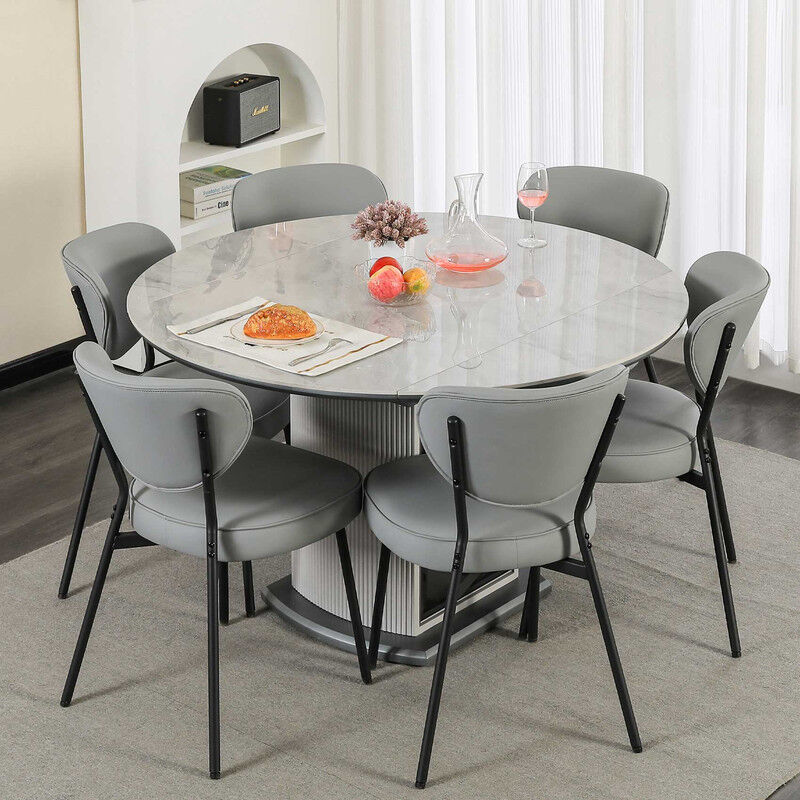 Dyhome - 6 Chaises de salle à manger modernes, dossier ovale et pieds en métal noir, gris