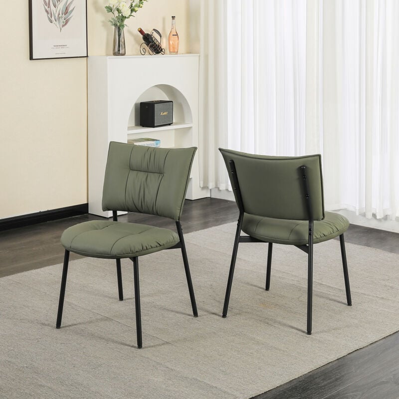 Dyhome - Chaise de salle à manger en cuir, pieds en métal, chaise de salle à manger sans bras, vert