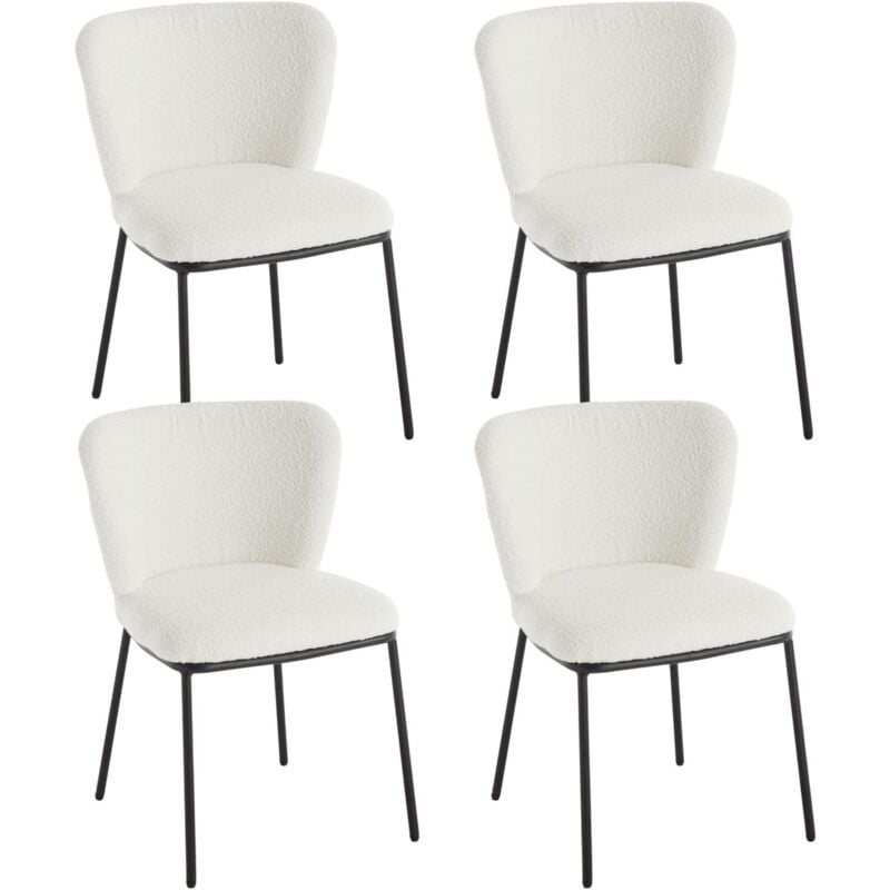 Chaise de Salle à Manger en Lin Chaises Salle à Manger Lot de 4 Chaise de Cuisine Moderne avec Dossier Comfortable Chaise avec Coussin Épais, Blanc