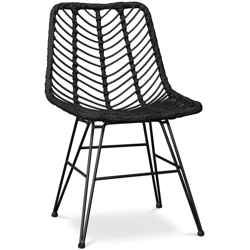 Chaise de salle à manger en rotin - Style Boho - Mia Noir