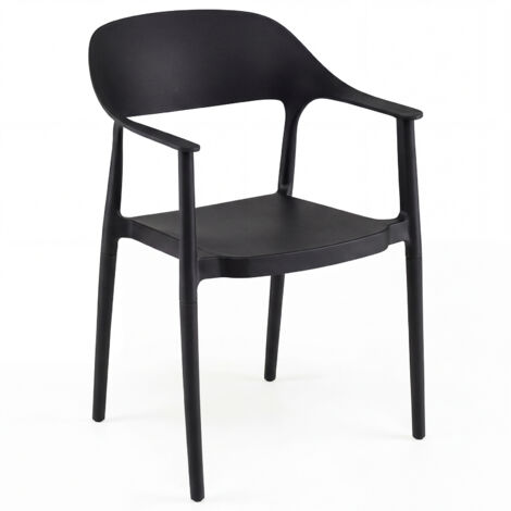 Chaise de Salle à Manger en Plastique, Chaise de Cuisine Empilable avec Dossier Incurvé, Accoudoirs Confortables, Siège Large, Charge 150 kg, Noir