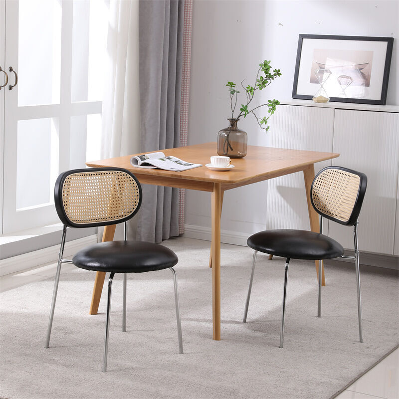 chaise de salle à manger en rotin, moderne, rembourrée en cuir, ensemble de 2 tables de salle à manger noires, chaises d'appoint de cuisine avec