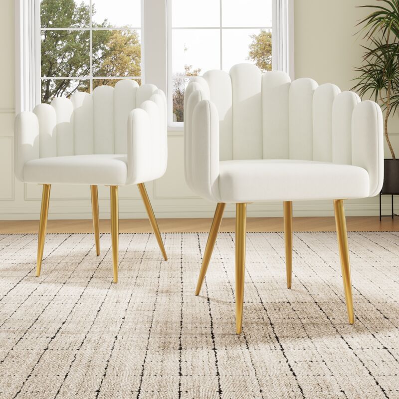 Okwish - Chaise de salle à manger en tissu velours de haute qualité (2 pièces), chaise de maquillage, pieds en fer doré galvanisé, chaise de luxe