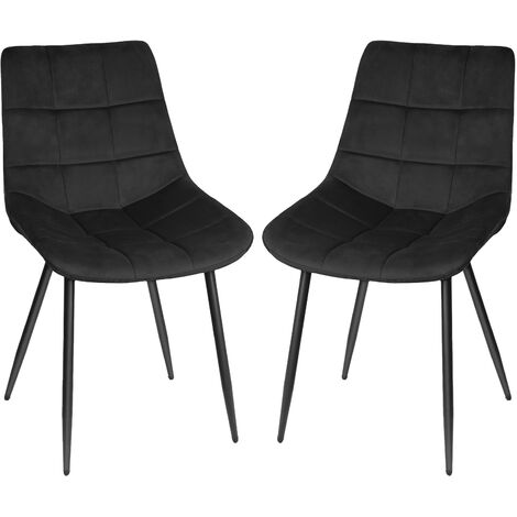Chaise de salle à manger en velours avec dossier à neuf carrés et pieds en métal - Lot de deux. Parfait pour la cuisine.noir