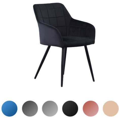 Chaise de salle à manger en velours Camden LUX simple avec accoudoirs - Chaise rembourrée avec pieds en métal pour salle à manger, cuisine - Noir