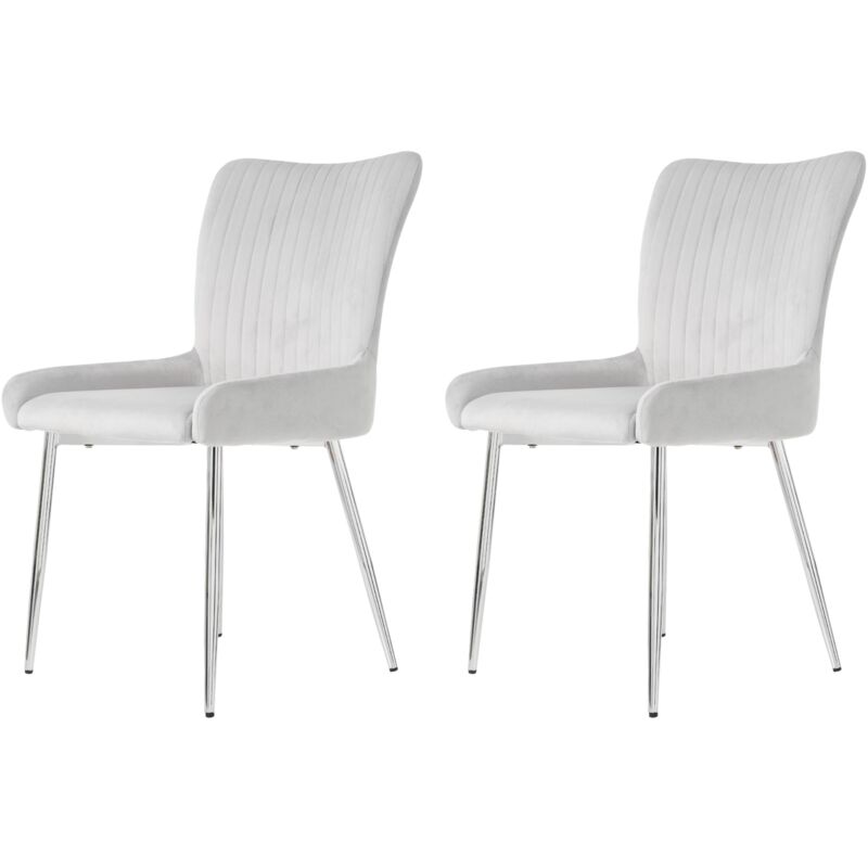 Gutent - Chaise de salle à manger en velours, chaise de salon avec quatre pieds en métal argenté, gris-Ensemble de 2