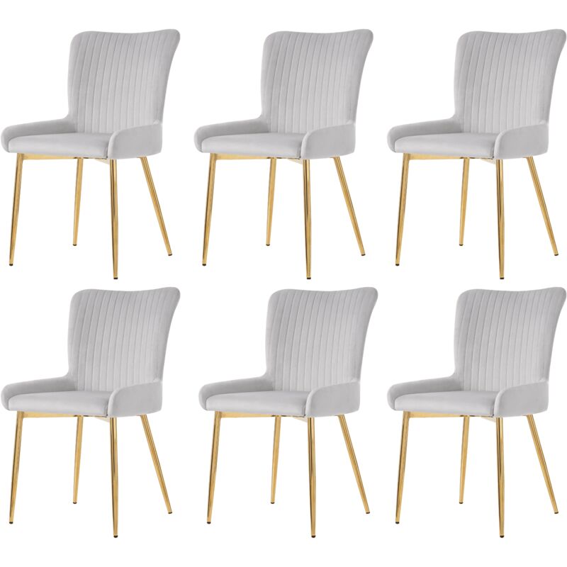 Gutent - Chaise de salle à manger en velours, chaise de salon avec quatre pieds en métal doré, gris-Ensemble de 6