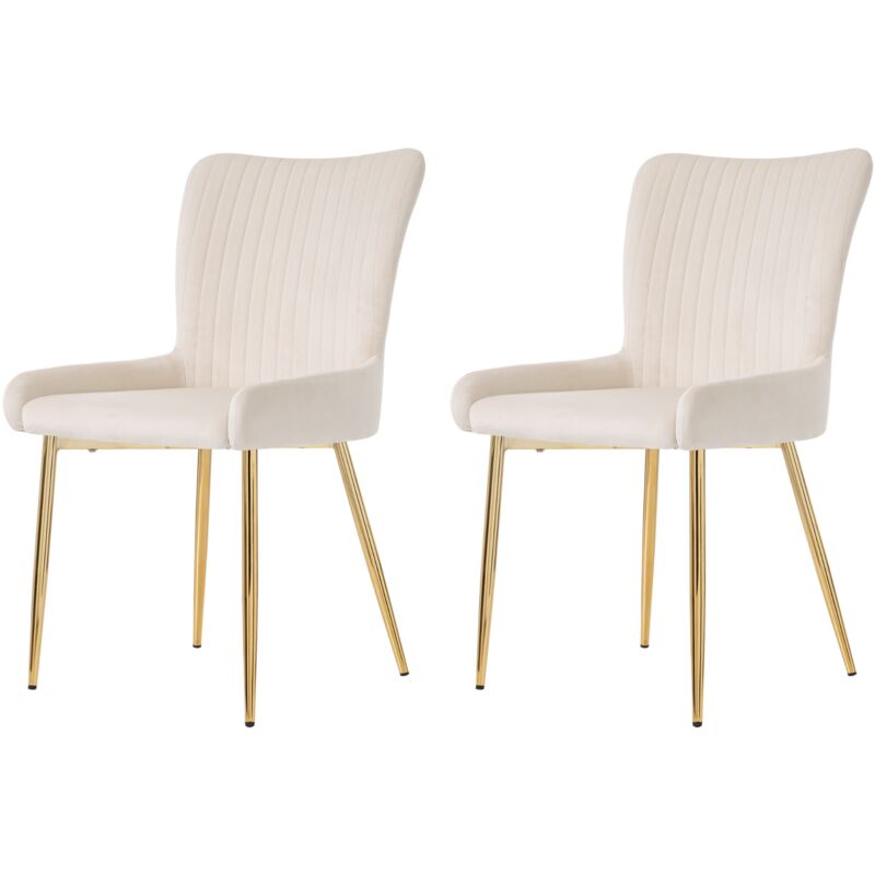 Gutent - Chaise de salle à manger en velours, chaise longue avec quatre pieds en métal doré, beige-Ensemble de 2