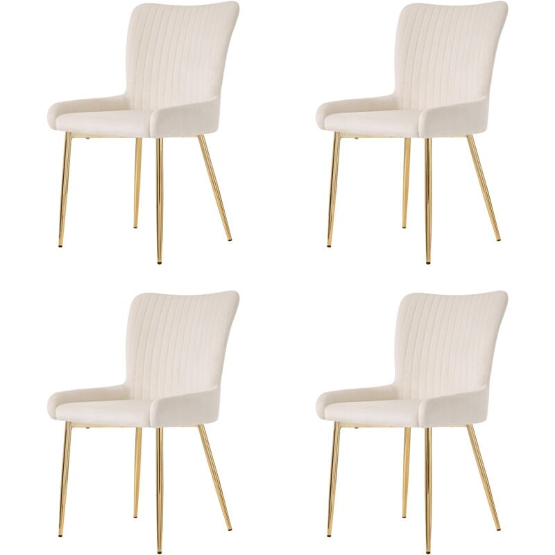 Gutent - Chaise de salle à manger en velours, chaise longue avec quatre pieds en métal doré, beige-Ensemble de 4