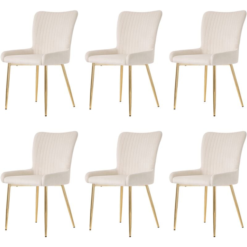 Gutent - Chaise de salle à manger en velours, chaise longue avec quatre pieds en métal doré, beige-Ensemble de 6