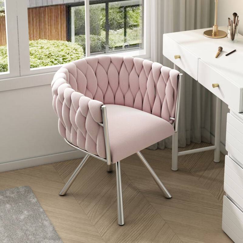 Chaise de salle à manger en velours, chaise pivotante à 360°, fauteuil rembourrés, pieds en métal, rose - 1 pièce