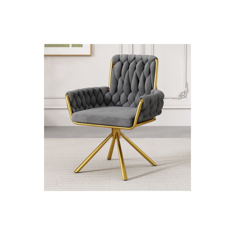 Chaise de salle à manger en velours gris, chaise pivotante avec 4 pieds de support en métal