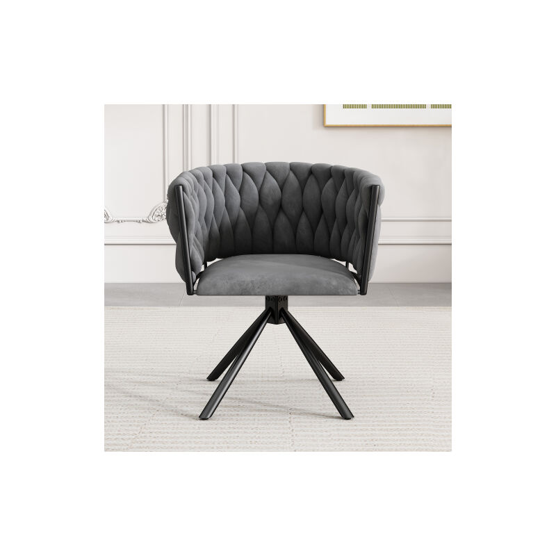 Chaise de salle à manger en velours gris, chaise pivotante à 360 degrés, avec quatre pieds en métal noir