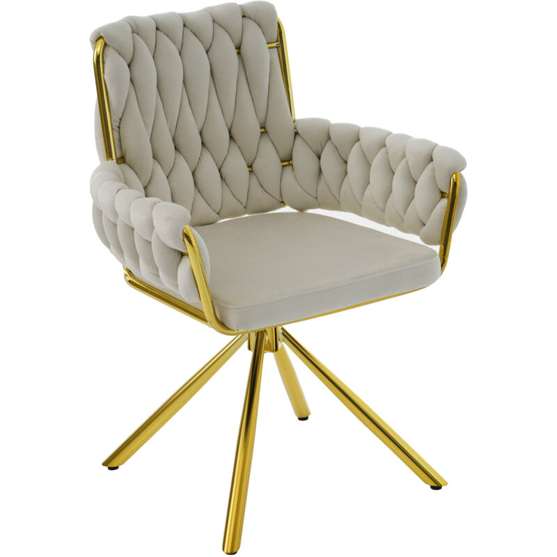 Okwish - Chaise de salle à manger, fauteuil, chaise pivotante avec quatre pieds de support en métal pour bureau, chambre, en velours, beige