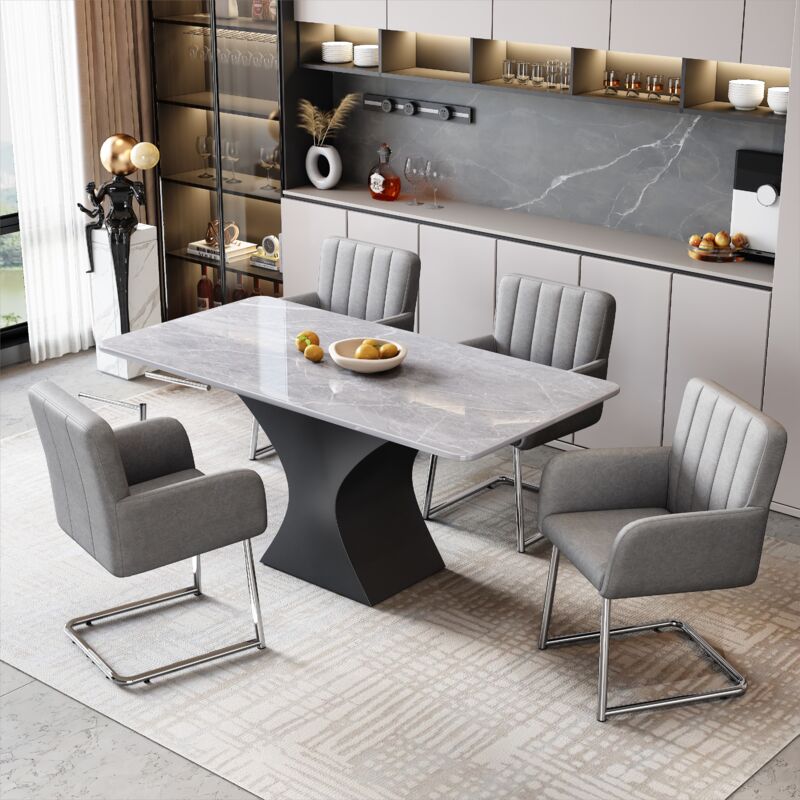 Okwish - Lot de 4 chaises de salle à manger à rayures verticales avec pieds en métal, pour chambre, bureau, en similicuir, gris