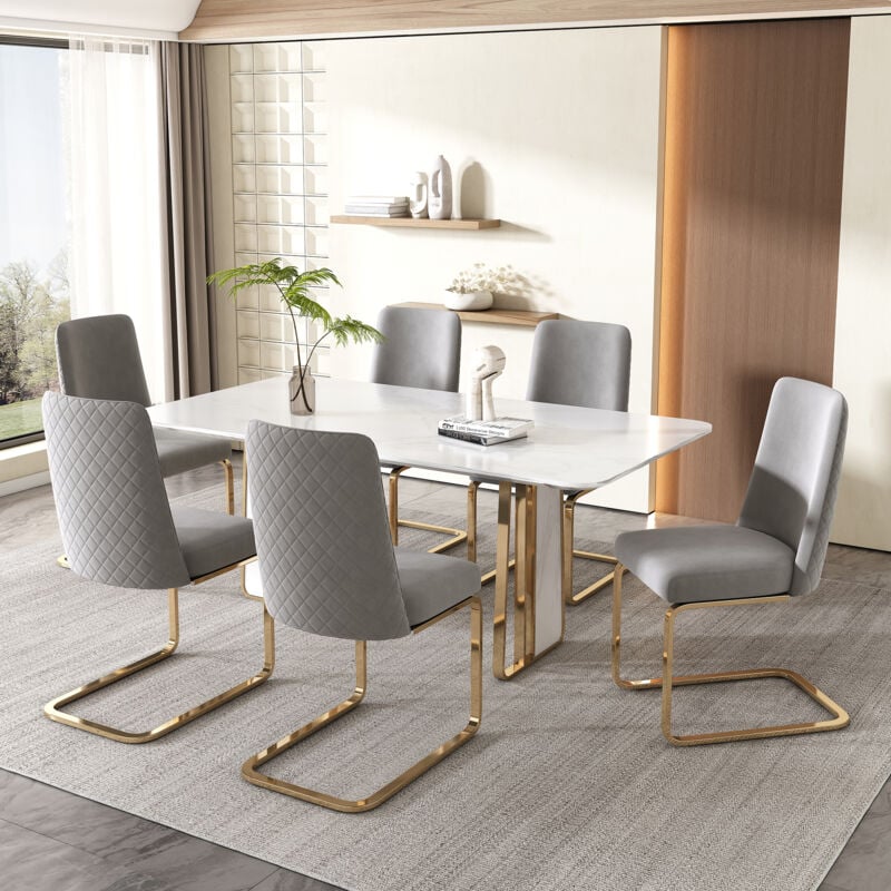 Hauss Spole - Chaise de salle à manger en velours, chaise rembourré, dossier design, pieds en métal, gris 6 pièces