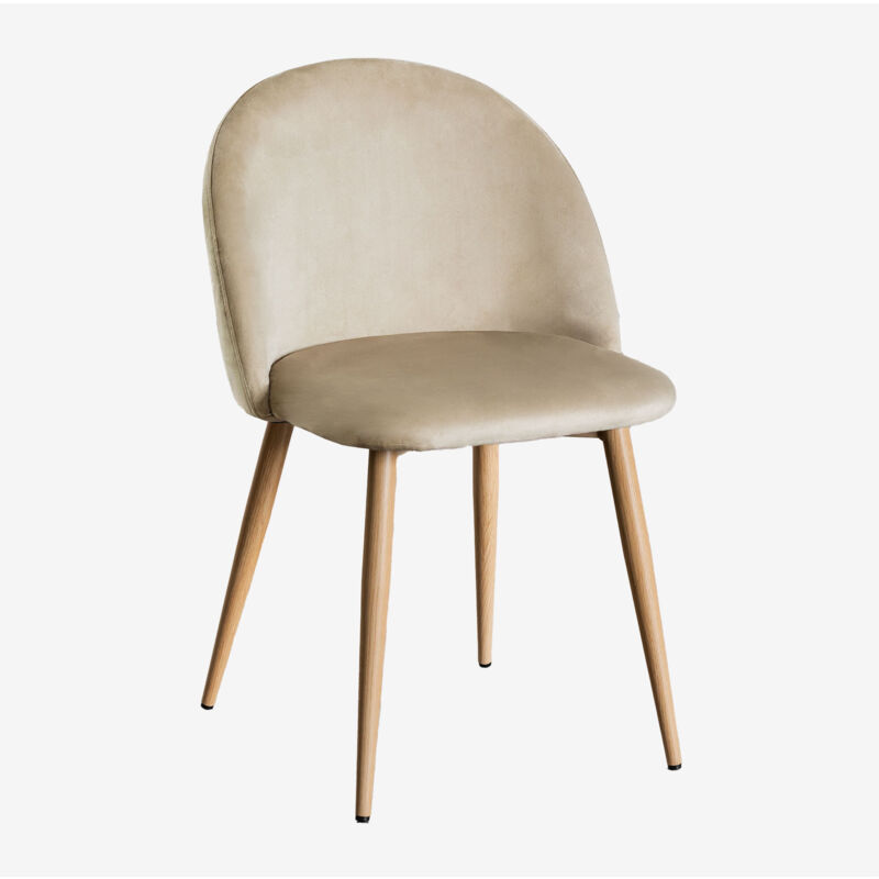 Sklum - Chaise de salle à manger en velours Kana Brun Blé Bois Naturel