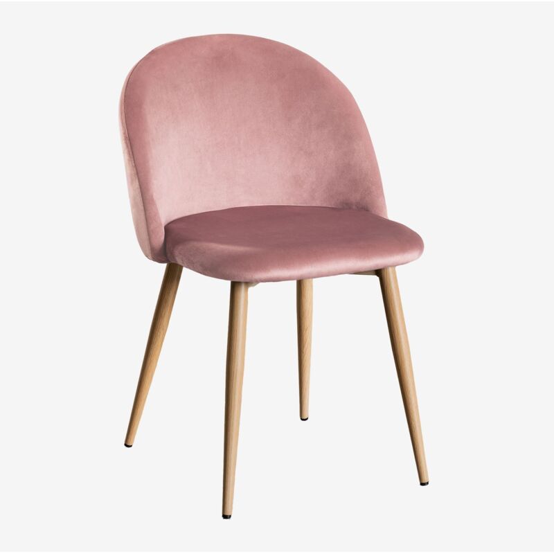 Sklum - Chaise de salle à manger en velours Kana blush Bois Naturel