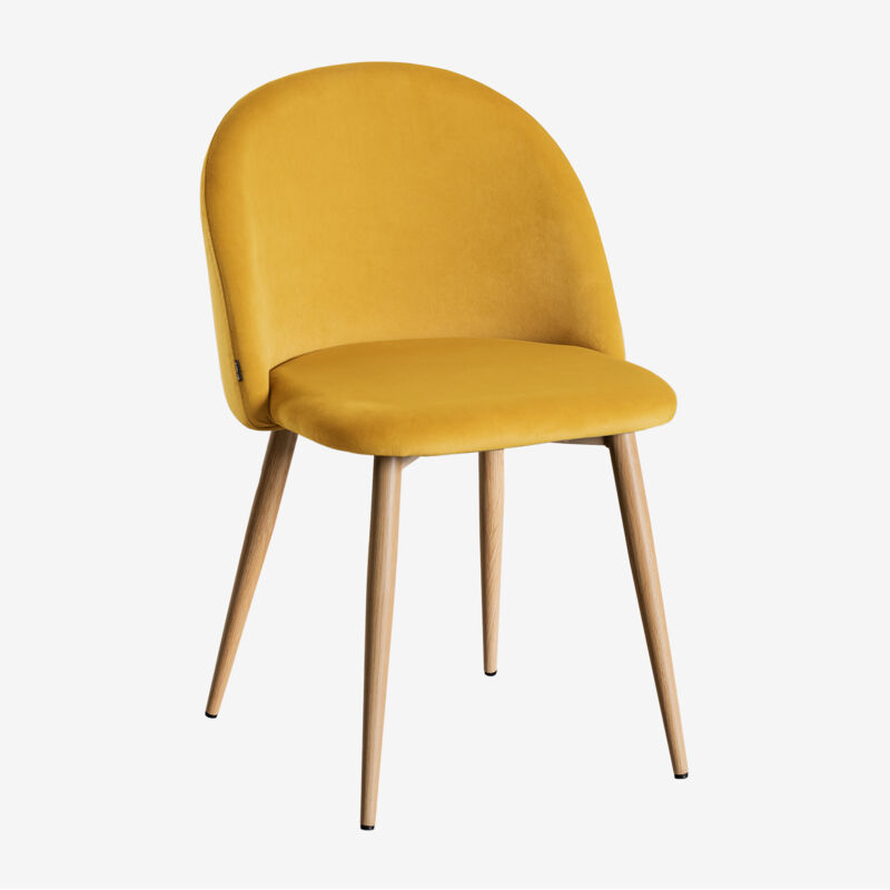 Sklum - Chaise de salle à manger en velours Kana Moutarde Bois Naturel