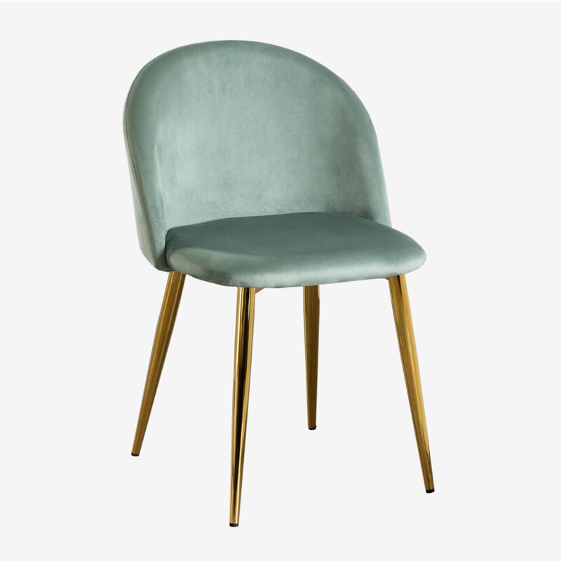 Sklum - Chaise de salle à manger en velours Kana Vert Sapin Doré