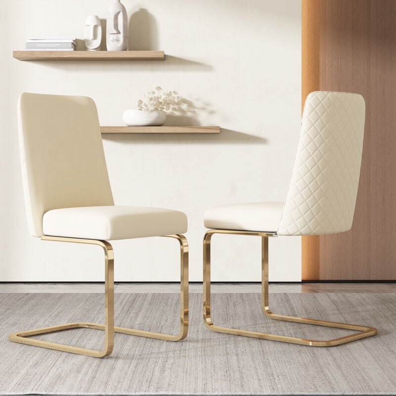 Redom - Chaise de salle à manger en velours, luxueuse, salon, chambre à coucher, fauteuil lounge, pieds en métal doré, Beige, lot de 2