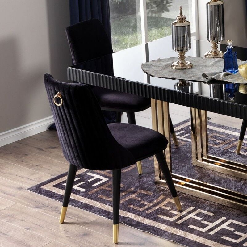 Toscohome - Chaise de salle à manger en velours noir - Akustik Simphony