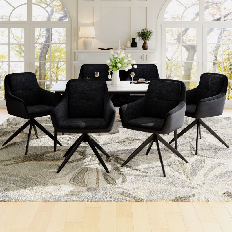 Hauss Spole - Chaise de salle à manger en velours pivotant à 360 degrés avec dossier, fauteuil rembourré, pieds en métal, noir, 6 pcs
