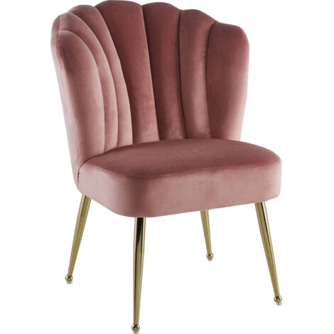 Chaise de salle à manger en velours rose pieds dorés - Rose poudré et or doré