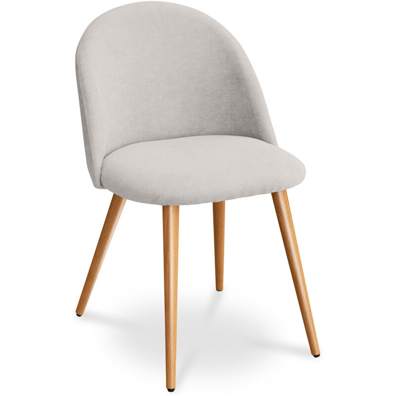 privatefloor - chaise de salle à manger - tapissée en tissu - style scandinave - evelyne crème - métal finition effet bois, tissu, bois - crème