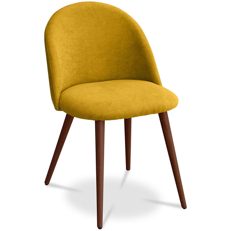 Scandinavian Style - Chaise de salle à manger Evelyne Design Scandinave Premium - Piètement foncé Jaune - Métal finition effet bois, Lin, Bois - Jaune