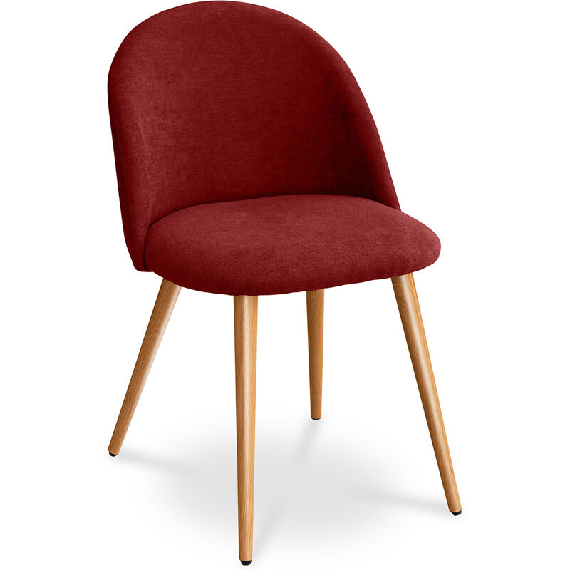 privatefloor - chaise de salle à manger - tapissée en tissu - style scandinave - evelyne rouge - métal finition effet bois, tissu, bois - rouge