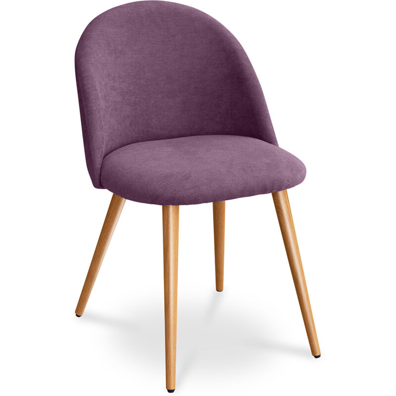 privatefloor - chaise de salle à manger - tapissée en tissu - style scandinave - evelyne violet - métal finition effet bois, tissu, bois - violet