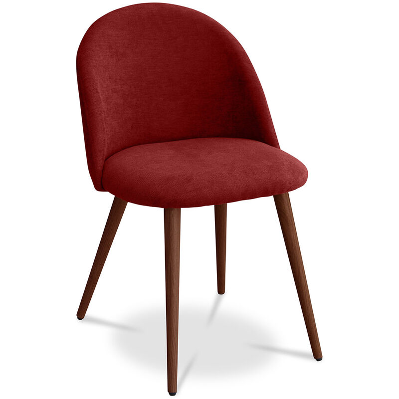 Chaise de salle à manger Evelyne Design Scandinave Premium - Piètement foncé Rouge Métal finition effet bois, Lin, Bois