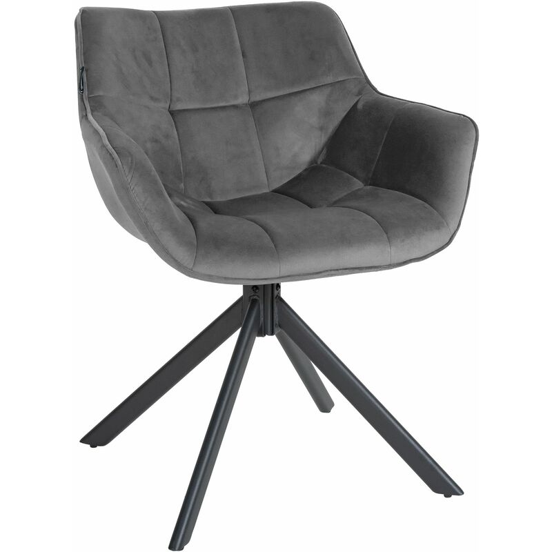 chaise de salle à manger fauteuil lounge rotatif en velours gris cadre métallique noir