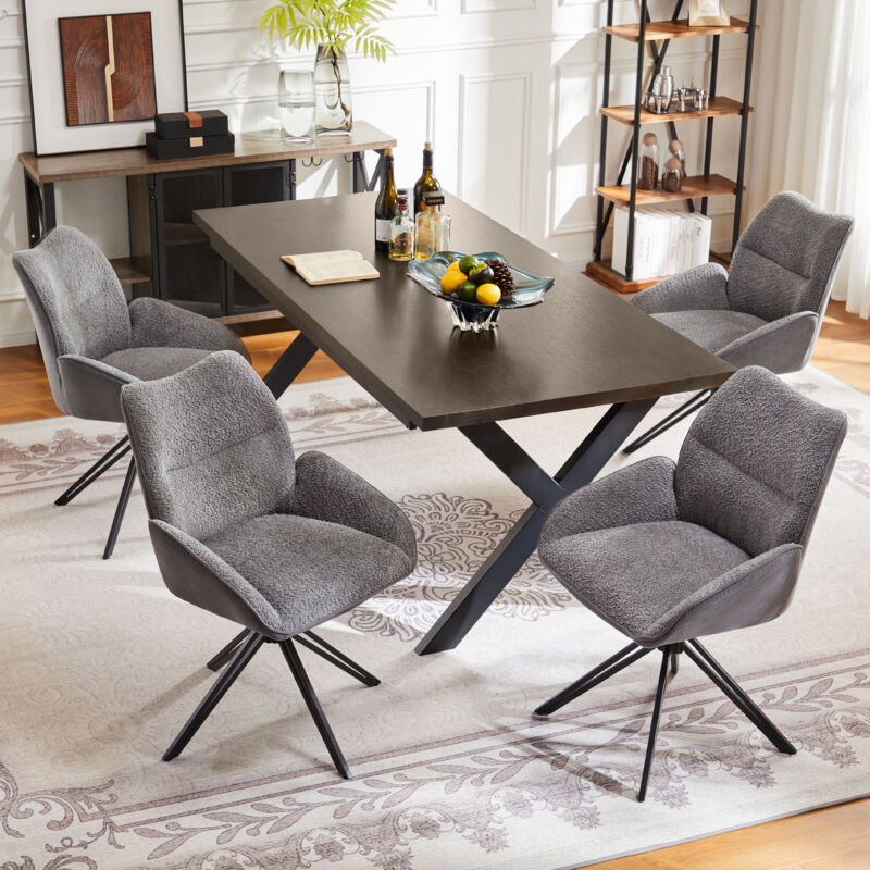 Hauss Spole - Chaise de salle à manger, fauteuil, pivotant à 360°, assise rembourrée, Sherpa, 4 pcs, gris