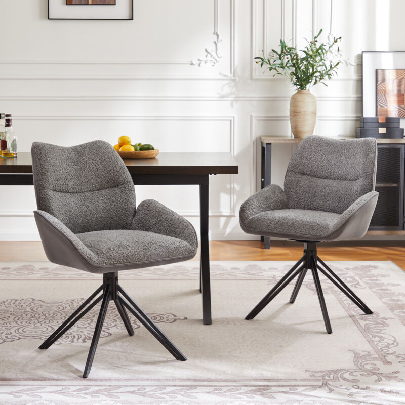 Hauss Spole - Chaise de salle à manger, fauteuil, pivotant à 360°, assise rembourrée, Sherpa, 2 pcs, gris
