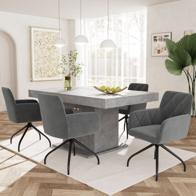 Chaise de salle à manger, fauteuil rembourré, Chaise de bureau, pivotant à 360°, pieds en métal, velours, gris foncé, 2 pcs
