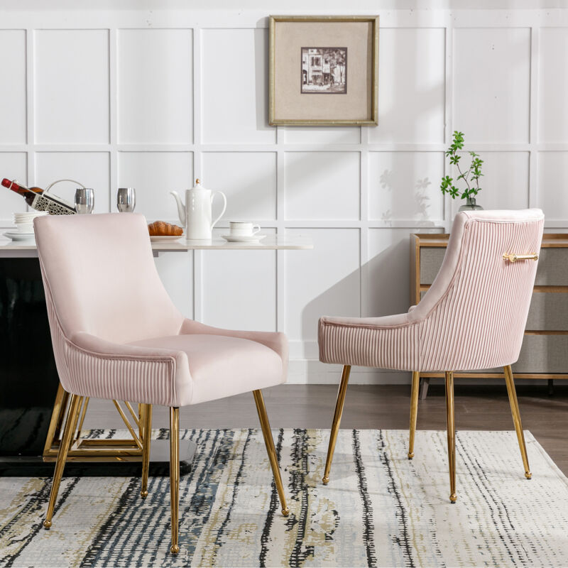 Modernluxe - Chaise rembourrée avec pieds plaqués doré & Rose - 4 pièces