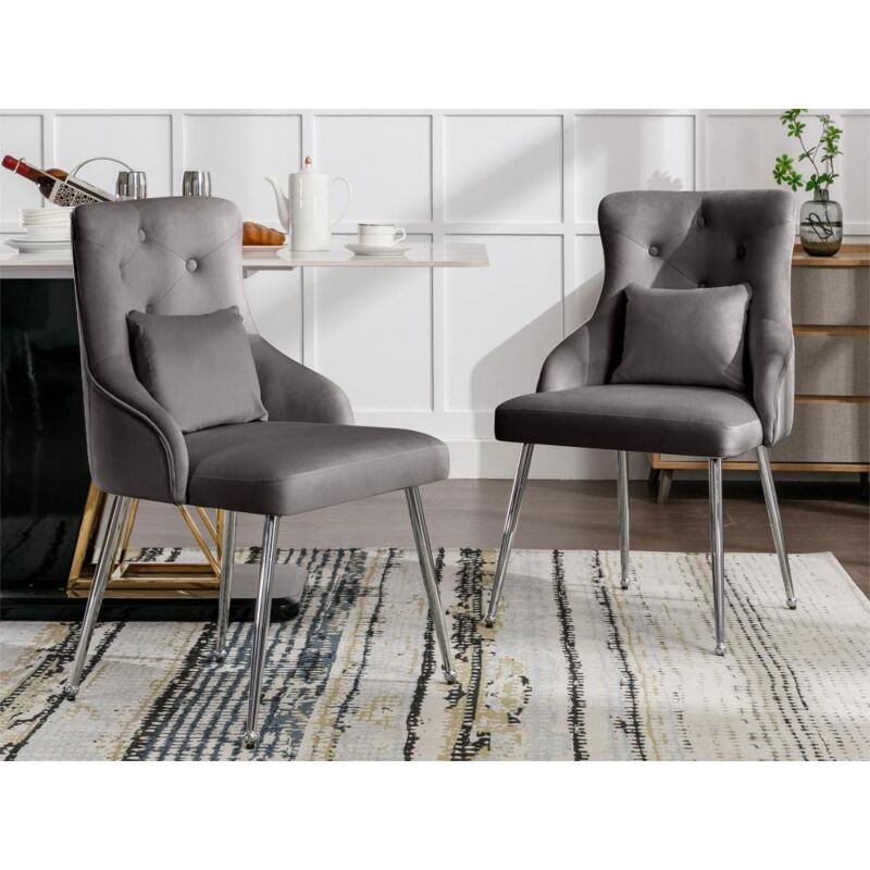 Modernluxe - Chaise rembourrée en velours avec un coussin - Gris - 2 pièces