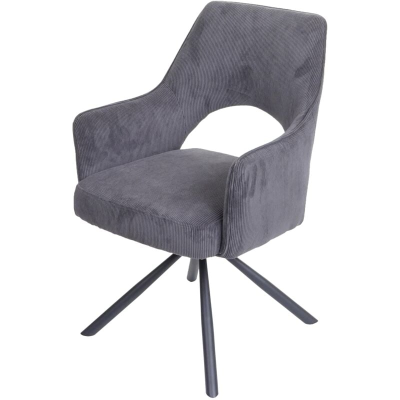Décoshop26 - Chaise de salle à manger fauteuil rotatif en tissu velours côtelé gris foncé 040006332
