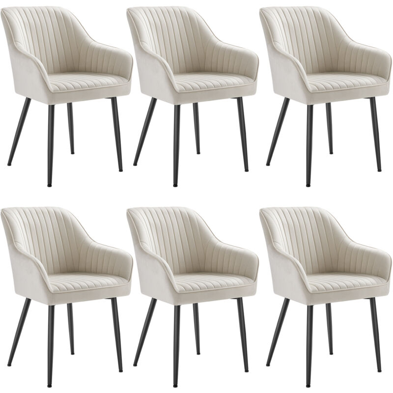 Songmics - Chaise Salle à Manger, lot de 6, Chaise de Cuisine, Fauteuil en Velours, Rembourrée, avec Accoudoirs, Charge Max. 120 kg, Pieds en Métal,