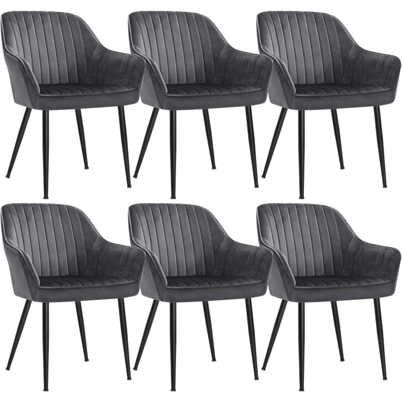 Songmics - Chaise Salle à Manger, lot de 6, Chaise de Cuisine, Fauteuil en Velours, Rembourrée, avec Accoudoirs, Charge Max. 120 kg, Pieds en Métal,
