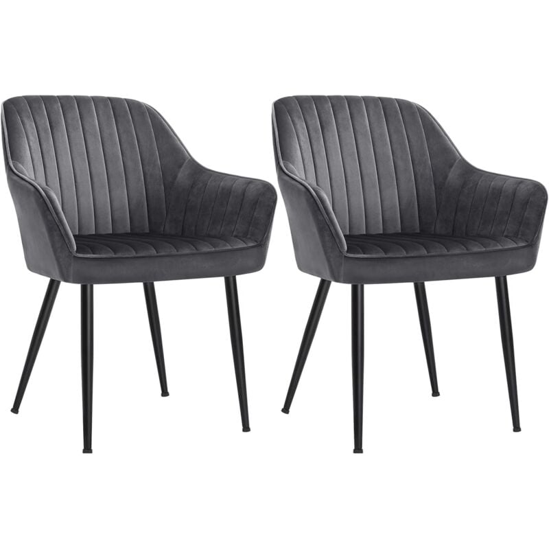 Songmics - Chaise Salle à Manger, lot de 2, Chaise de Cuisine, Fauteuil en Velours, Rembourrée, avec Accoudoirs, Charge Max. 120 kg, Pieds en Métal,
