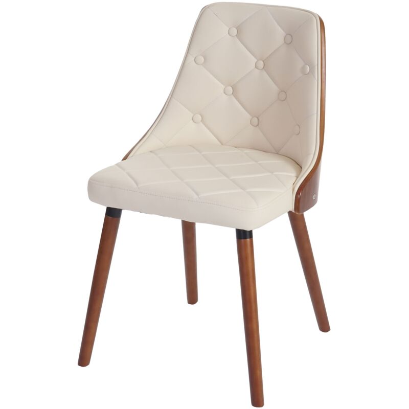 HHG - jamais utilisé] Chaise de salle à manger 340, chaise visiteur chaise de cuisine, aspect noyer, simili cuir crème