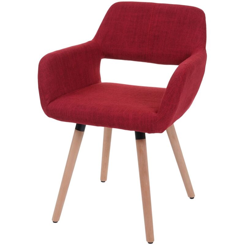 Chaise de salle à manger HHG 428 ii, fauteuil, design rétro des années 50, tissu, rouge pourpre