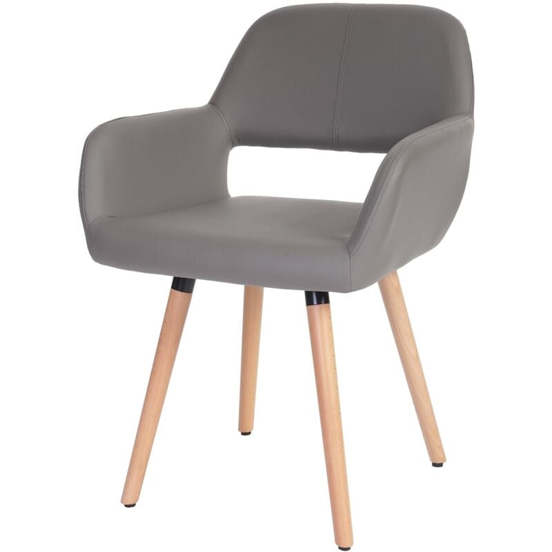 HHG - Chaise de salle à manger 428 ii, fauteuil, design rétro des années 50, similicuir, gris