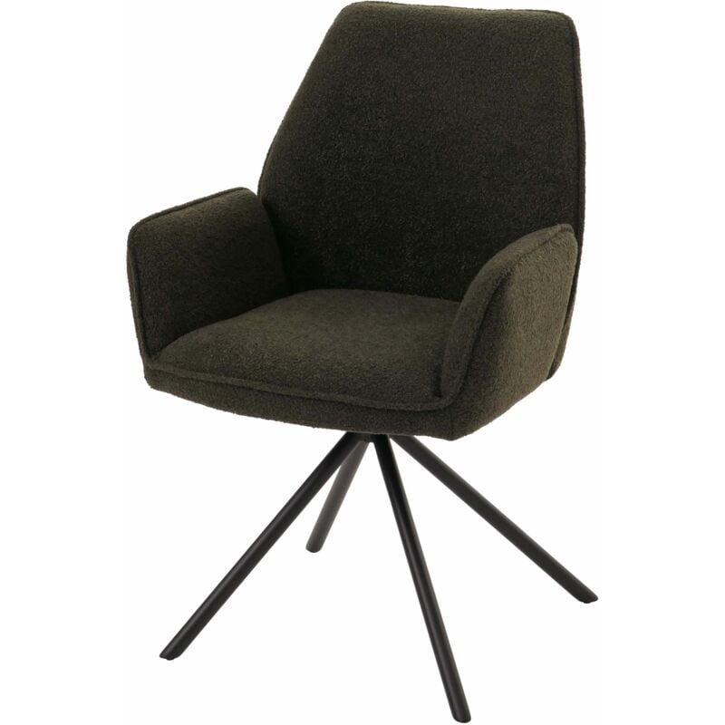 Chaise de salle à manger HHG 490, chaise de cuisine Accoudoir, pivotant Auto-Position, tissu/textile Bouclé Öko-Tex mvg, vert olive