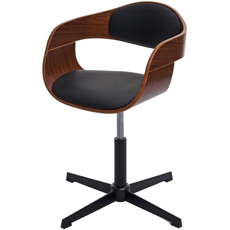 Chaise de salle à manger HHG-496, réglable en hauteur, rotatif, bois courbé, aspect noyer, similicuir noir