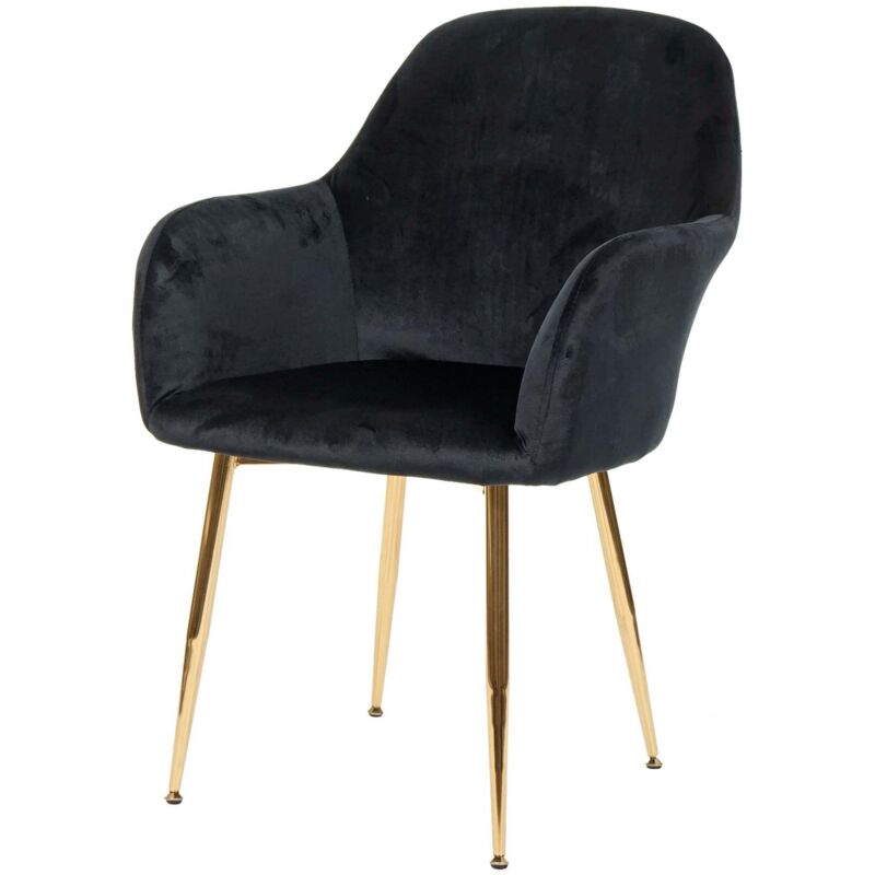 HHG - Chaise de salle à manger 733, chaise, velours noir, pieds dorés HHG - Chaise de salle à manger 733, chaise, velours noir, pieds dorés