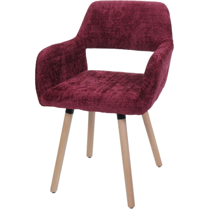 Chaise de salle à manger HHG-867 II, chaise de cuisine chaise rembourrée, bois tissu/textile chenille (465g/m²) MVG, bordeaux